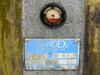 Sankyo Sandex blue nameplate close-up showing model number 11DU-01249R-LR3A5/X and Sandex Indexing Drives branding, Sankyo Seisakusho Co., Japan