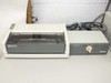 HP Thinkjet printer and Inmac T-Switch on bench — front view showing printer controls and parallel switch box