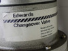 Edwards Changeover Valve label closeup — Made in Britain by Edwards High Vacuum, Part of BOC Ltd., Crawley England
