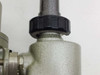 Edwards High Vacuum Changeover Valve — black plastic collar/locking ring on valve body top connection port, detail view
