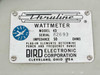 Bird Electronic Corporation Model 43 Thruline Wattmeter rating plate showing Model 43, Serial 82693, 50 Ohms impedance, Cleveland Ohio USA