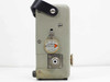 Bird Model 43 Thruline Wattmeter — left side view showing 5W 25-60 MHz plug-in element installed in side slot with N-type connector below