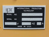 IPT PD1200-553 model plate label showing Model No. PD1200-553, Serial No. 111, 115V 60Hz 2A, Made in USA