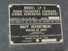 LP-5 Radio Frequency Standard Signal Generator nameplate — Navy Department Bureau of Ships, 115V 1-phase 60Hz, serial 2785