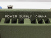 Close-up of PTC 10190-A chassis label reading POWER SUPPLY 10190-A embossed on olive-drab metal chassis top edge