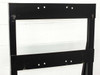 Close-up of upper mounting bracket on black A-frame cart chassis showing bolt hole pattern on top and lower rails