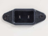 MAC-10FR IEC C14 power inlet connector on rear panel — closeup view