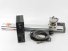 Yamaha DRC-2 controller and LS1BL-750 750mm linear slide system shown assembled with motor and cables on white background