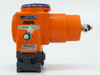 Georg Fischer +GF+ Type J valve side view showing AUF/OPEN label and Kubota George Fischer branding with double acting designation