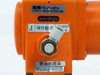 Georg Fischer Kubota Type J actuator front showing AUF/OPEN label, double acting designation, and Japanese text on orange body