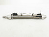 SMC CDM2B20-150 pneumatic cylinder side view showing stainless body, rod end, and position sensor clamps
