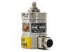 Teledyne Taber 206-SA pressure transducer front view showing label, multi-pin side connector, and yellow warning sticker