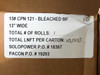 Pacon 900021-001 box label showing CPN 121 Bleached MF 13 inch wide 10000 linear feet 1 roll SoloPower PO 18367