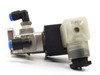 SMC VX3344M solenoid valve — side view showing 24VDC coil connector housing and push-in fittings