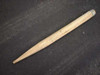 US Tucker military style wooden tent stake 37 inches long with metal cap band — diagonal view on dark surface