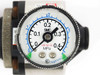 SMC SRH4100-03 pressure gauge closeup – dial face marked 0–0.4 MPa with Use No Oil notice and NK rating mark