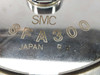 SMC SFA300 Japan BX engraved label – close-up of model and country of manufacture markings on stainless disc body