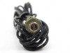 End-on view of Omron E32-D11 fiber sensor tip showing dual optical fiber ends inside threaded hex fitting