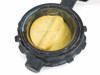 Nibco WD3010 butterfly valve – top-down view into valve bore showing yellow EPDM seat liner and ductile iron disc in open position