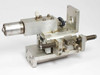 SMC MXS20L-20B Pneumatic Air Slide Table — right-side three-quarter view showing dual guide rods, lead screw, and pneumatic cylinder end cap