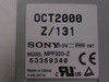 Sony MPF920-Z label closeup showing model number, 5V rating, manufacture date October 2000, serial number 63369340, and Made in China mark