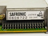 Safronic DS-34A label close-up showing model DS-34A, serial 0606722, made in Japan, UL and CSA marks