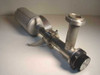 Nor-Cal Products ESV-150 manual angle vacuum valve with 1.5" OD flanges shown from the side, displaying aluminum cylindrical body and lever arm actuator
