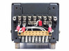 Lambda LCS-A-15 Regulated Power Supply — output terminal block face showing numbered terminals 1–8 labeled AC, V, S, +V, +V, +S, B, and R with spade-lug and screw connections