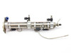 SMC CDM2G32-65-H7BL3 pneumatic cylinder – left-side view showing full cylinder body, flow control fittings, and mounting bracket with rod extended