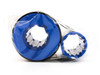 Zebra 800131-545 YMCK ribbon supply and take-up spools wrapped in clear protective film, shown from end