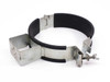 Cherry-Burrell tank bracket clamp – three-quarter view showing rubber-lined band and steel mounting tabs