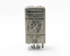 Datron 40GBO-2-B-12K relay angled front view showing full label with wiring diagram, DATRON/ES DIV markings and pin terminals