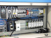 P Energy L150A laminator electrical cabinet secondary section – additional circuit breakers, solid-state relay bank, Siemens VFD at left, and bundled wiring runs