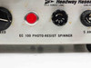 Headway Research EC100A front panel close-up showing red indicator light, speed knob, EC 100 Photo-Resist Spinner label, fuse holder, and 5 AMP rating
