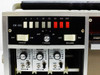 MCR308BTD0X front panel close-up — CM/SEC speed selector with indicator lights (0.5 through 200), power switch, timing rotary knob, record switch, and three VA/111M Volts/Div modules