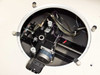 Close-up interior view of PWS P5NMS circular wafer chuck mechanism showing vacuum plumbing, wiring, and X-Y stage components