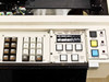 PWS P5NMS loader operator panel showing numeric keypad, wafer size/flat orientation mode selector, output elevator, abort, pause, fault, and continue controls