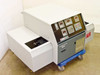 Tegal 803 Inline Automatic Wafer RF Plasma Etcher – front and right side view showing front panel controls, digital displays, and partial cover open on wafer load station