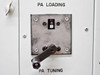 Close-up of PA Loading rotary switch and PA Tuning lever arm control on front panel of Plasma-Therm HFS-10000D