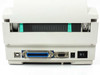 Toshiba TEC B-SV4D – rear panel close-up showing USB Type-B port, 36-pin parallel port, DB9 serial port, and power switch