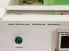 Close-up of Riber Cryovalve Power Supply front panel label and green power indicator LED