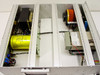 Interior top view of Riber Cryovalve Power Supply showing transformer, large yellow capacitor, toroidal inductor, and internal power supply module