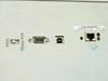 Zebra TLP2746E rear port panel – Peel/Batch switch, DB9 serial port, USB Type-B port, and RJ45 Ethernet port
