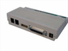 US Robotics Sportster 33.6K external fax modem – rear port view showing two RJ-11 phone jacks, DB25 serial connector, and power jack