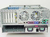 HP ProLiant ML370 rear panel view showing VGA port, dual RJ-45, parallel port, dual DB9 serial ports, and redundant power supply with dual fans