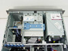 HP ProLiant ML370 interior side view showing drive cage area, cabling, and optical drive bay with internal components