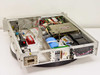 Varian VZC6961D7G1 TWTA — rear panel and open interior view showing RF connectors and wiring