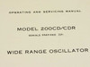 HP 200CD/CDR Wide Range Oscillator manual — title page showing model 200CD/CDR, serials prefixed 229-, and document title Operating and Servicing Manual