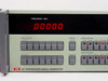 RE 107 Synthesized Signal Generator front panel close-up — FREQUENCY MHz LED display reading .00000, FREQUENCY INCREASE/DECREASE buttons, RESOL and MODULATION mode buttons, MOD SOURCE selector buttons