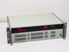 RE 107 Synthesized Signal Generator front panel — full view showing red LED frequency, mod level, and output level displays with pushbutton arrays, 3U rackmount chassis